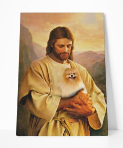 Gearhumans 3D Jesus Holding Pomeranian Dog Custom Canvas