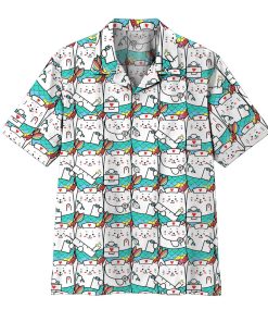 Gearhumans 3D Cute Cat Mermaid Nurse Hawaii Shirt