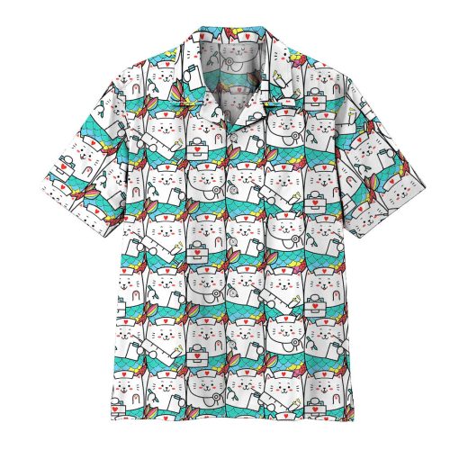 Gearhumans 3D Cute Cat Mermaid Nurse Hawaii Shirt
