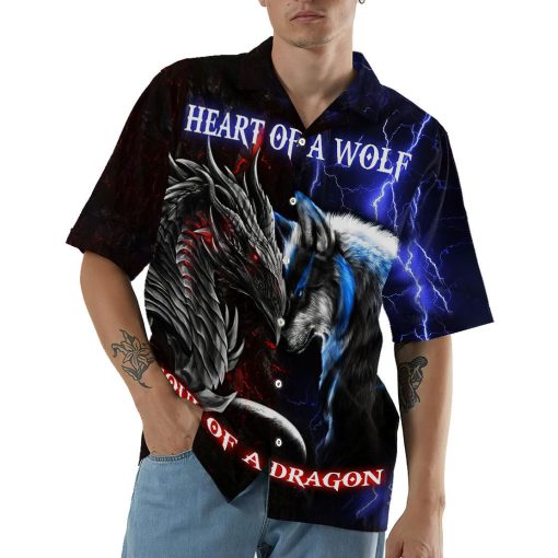 Gearhumans 3D Dragon Heart Of A Wolf, Soul Of A Dragon Hawaii Shirt