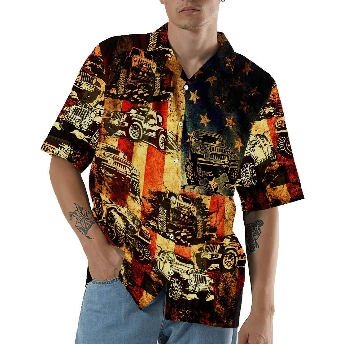 Gearhumans 3D Jeep American Flag Hawaii Shirt 3 Gearhumans 3D Jeep American Flag Hawaii Shirt - Image 3