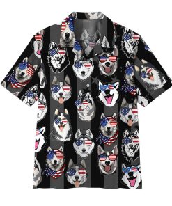 Gearhumans 3D Husky American Flag Hawaii Shirt