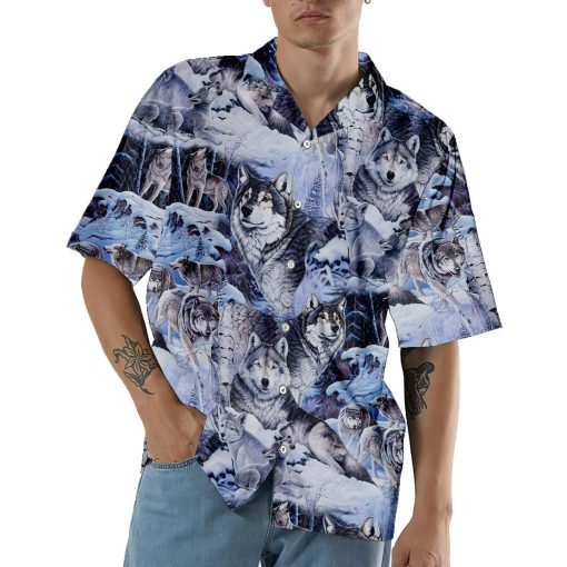 Gearhumans 3D Wolf Hawaii Shirt