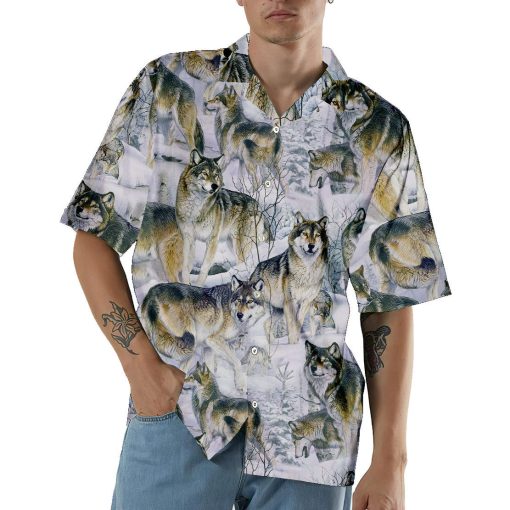 Gearhumans 3D Wolf Hawaii Shirt