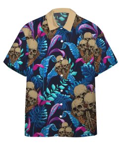 Gearhumans 3D Skull Tropical Palm Leaves Custom Hawaii Shirt