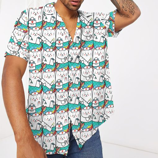 Gearhumans 3D Cute Cat Mermaid Nurse Hawaii Shirt
