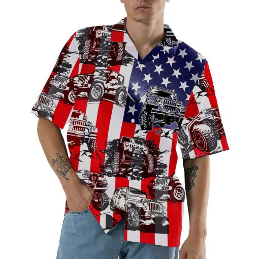 Gearhumans 3D Jeep American Flag Hawaii Shirt