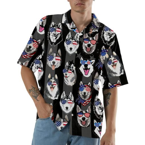 Gearhumans 3D Husky American Flag Hawaii Shirt