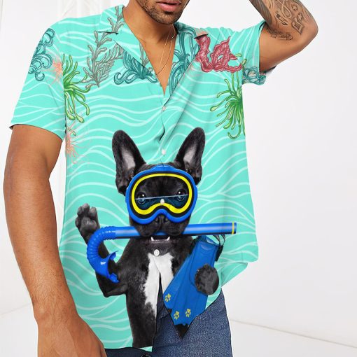 Gearhumans 3D Scuba Diving French Bull Dog Hawaii Shirt