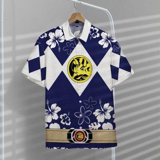 Gearhumans 3D Mighty Morphin Power Ranger Blue Hawaii Shirt