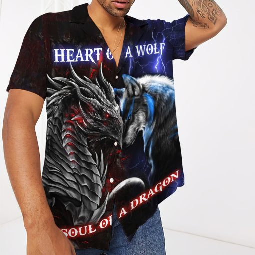 Gearhumans 3D Dragon Heart Of A Wolf, Soul Of A Dragon Hawaii Shirt