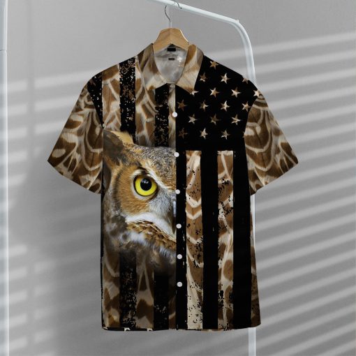 Gearhumans 3D Owl American Flag Hawaii Shirt