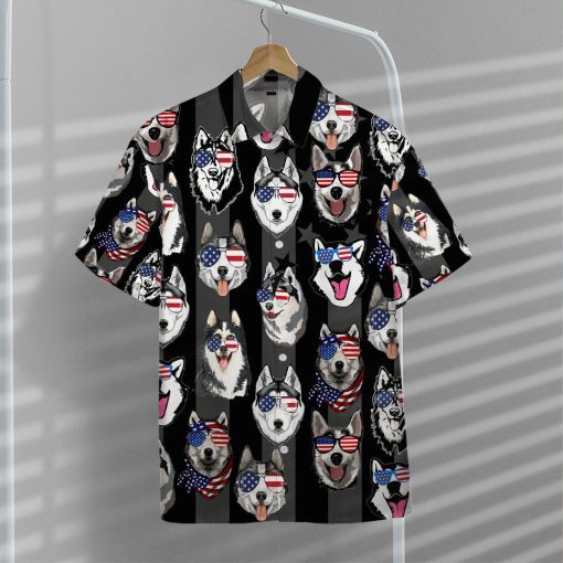 Gearhumans 3D Husky American Flag Hawaii Shirt