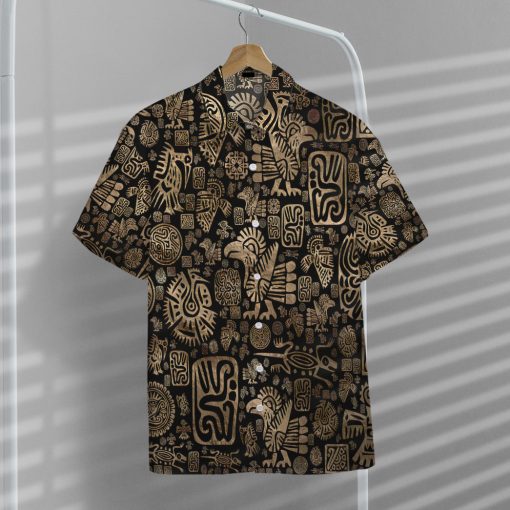Gearhumans 3D Native American Ornaments Black And Gold Hawaii Shirt