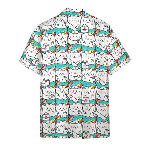 Gearhumans 3D Cute Cat Mermaid Nurse Hawaii Shirt