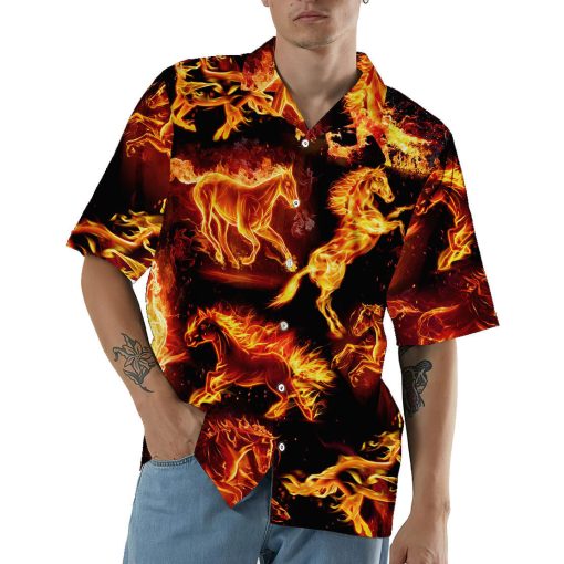 Gearhumans 3D Fire Horse Hawaii Shirt - Image 3