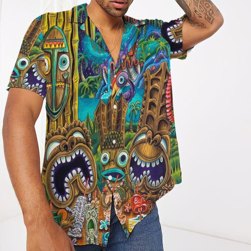 Gearhumans 3D Tiki At Jungle Night Hawaii Shirt