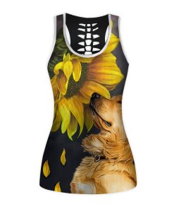 Gearhumans 3D Golden Retriever Sunflower Custom Hollow Tanktop