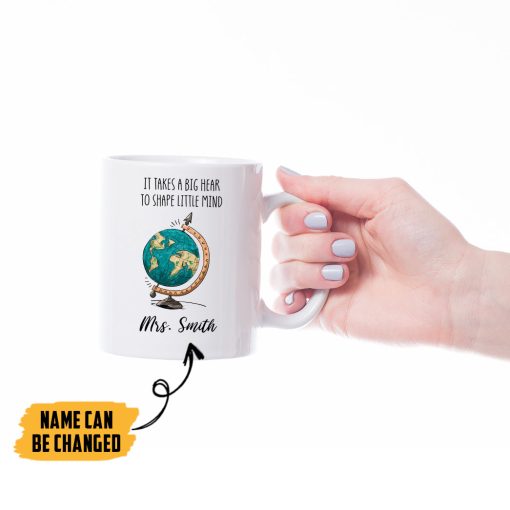 Gearhumans 2D It Takes A Big Heart To Shape Little Mind Globe Teacher Custom Name Mug - Image 2