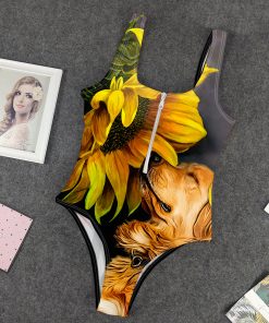 Gearhumans 3D Golden Retriever Sunflower Custom One Piece Swimsuit