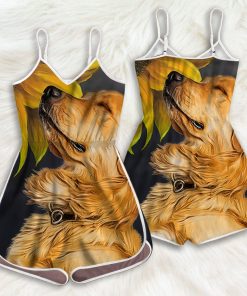 Gearhumans 3D Golden Retriever Sunflower Custom Romper