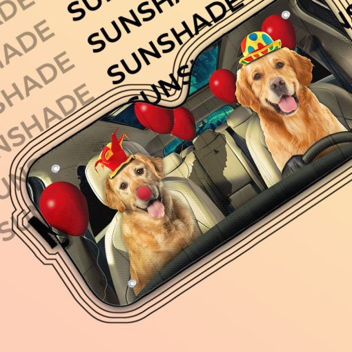 Gearhumans 3D Golden Retriever Dog Clowns Custom Car Auto Sunshade - Image 5