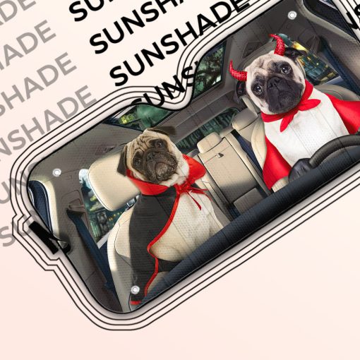 Gearhumans 3D Halloween Pug Dogs Vampire Custom Car Auto Sunshade