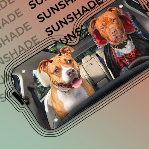 Gearhumans 3D Halloween Pitbull Dogs Vampire Custom Car Auto Sunshade