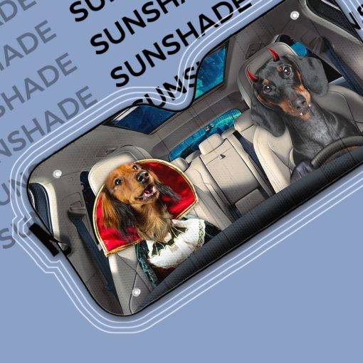 Gearhumans 3D Halloween Dachshund Dogs Vampire Custom Car Auto Sunshade - Image 7