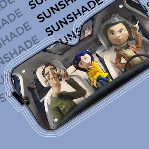 Gearhumans 3D Coraline Family Custom Car Auto Sunshade