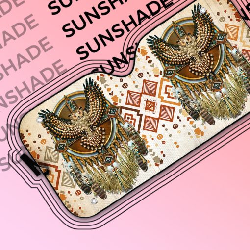 Gearhumans 3D Gold Owl Native American Car Auto Sunshade
