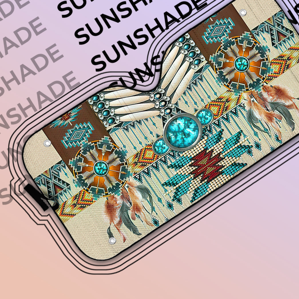Gearhumans 3D Native American Pattern Car Auto Sunshade 4 Gearhumans 3D Native American Pattern Car Auto Sunshade - Image 4