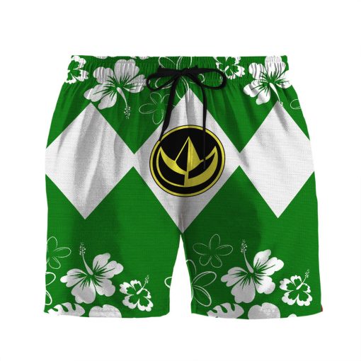 Gearhumans 3D Mighty Morphin Power Ranger Green Beach Short