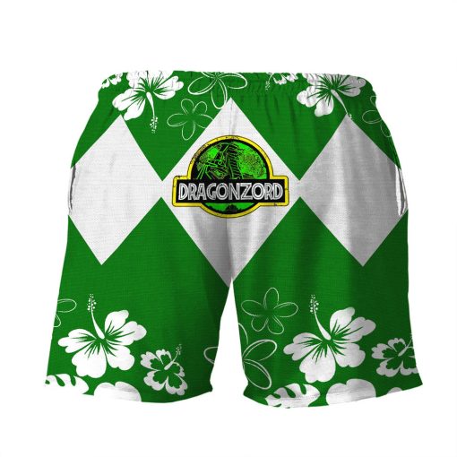 Gearhumans 3D Mighty Morphin Power Ranger Green Beach Short