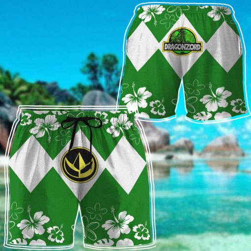 Gearhumans 3D Mighty Morphin Power Ranger Green Beach Short