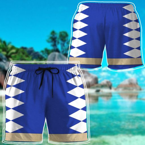 Gearhumans 3D Power Ranger Blue Dino Thunder Shorts