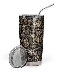 Gearhumans 3D Native American Ornaments Black And Gold Tumbler