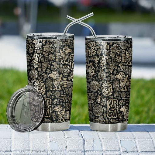 Gearhumans 3D Native American Ornaments Black And Gold Tumbler - Image 4