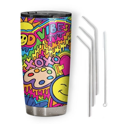 Gearhumans 3D Hippie Vibes Custom Glitter Tumbler