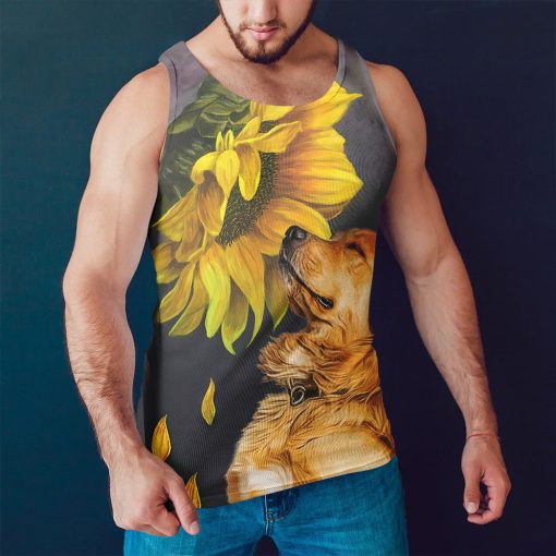 Gearhumans 3D Golden Retriever Sunflower Custom Tanktop