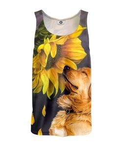 Gearhumans 3D Golden Retriever Sunflower Custom Tanktop
