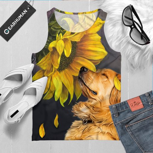 Gearhumans 3D Golden Retriever Sunflower Custom Tanktop