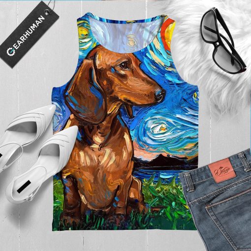 Gearhumans 3D Dachshund Starry Night Custom Tanktop