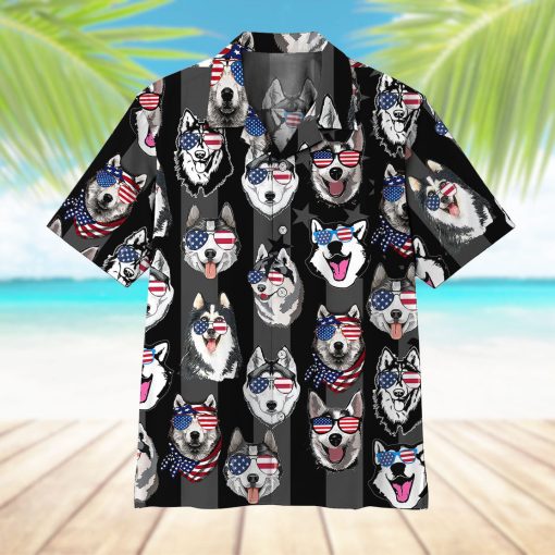 Gearhumans 3D Husky American Flag Hawaii Shirt