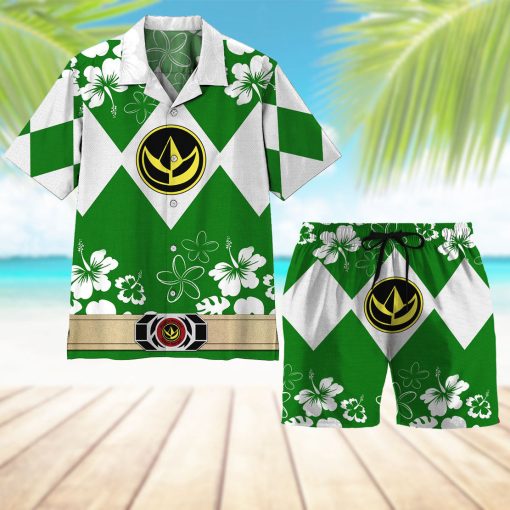 Gearhumans 3D Mighty Morphin Power Ranger Green Beach Short