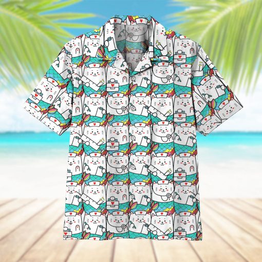 Gearhumans 3D Cute Cat Mermaid Nurse Hawaii Shirt