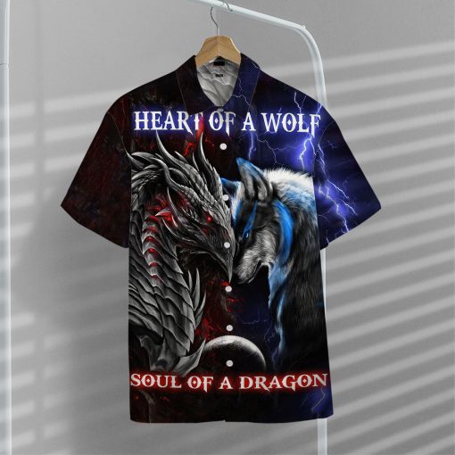 Gearhumans 3D Dragon Heart Of A Wolf, Soul Of A Dragon Hawaii Shirt