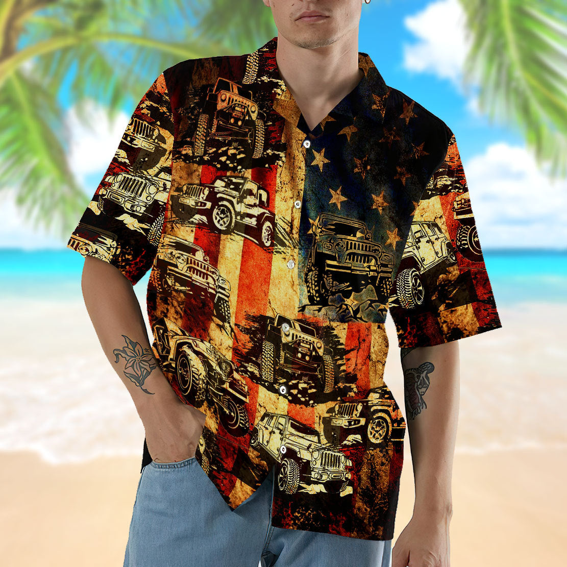 Gearhumans 3D Jeep American Flag Hawaii Shirt 6 Gearhumans 3D Jeep American Flag Hawaii Shirt - Image 6