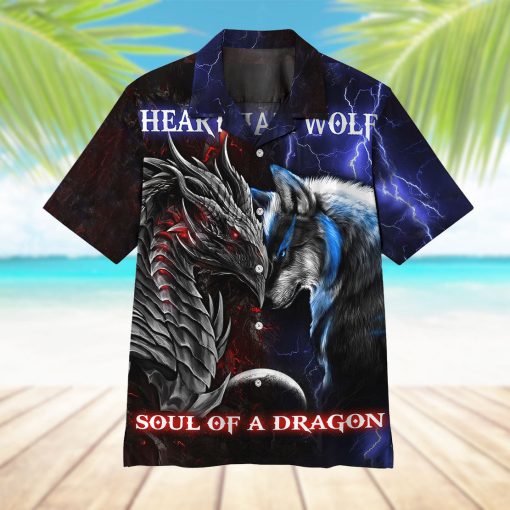 Gearhumans 3D Dragon Heart Of A Wolf, Soul Of A Dragon Hawaii Shirt
