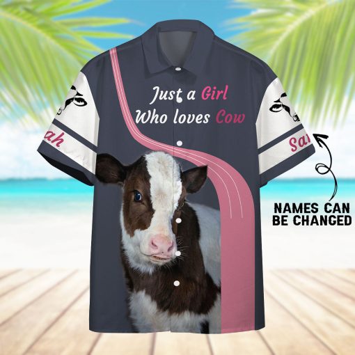 Gearhumans 3D Girl Loves Cow Custom Name Hawaii Shirt - Image 5